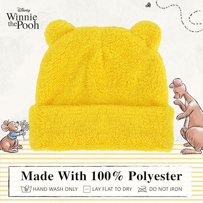 Disney Winnie The Pooh Beanie Hat, Winter Knit Cap with 3D Ears, Yellow