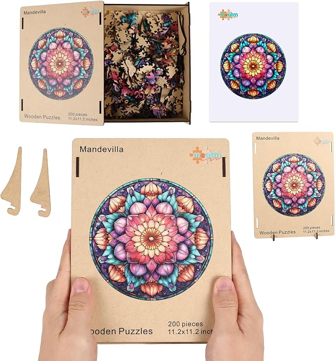 MEATRN Mandala Flowers Wooden Puzzles for Adults - 500 Pcs, 16.5x16.5 in, Fun Educational Wood Jigsaw Puzzle, Relaxing Wood Puzzle Game for Family & Friends Birthday Gift
