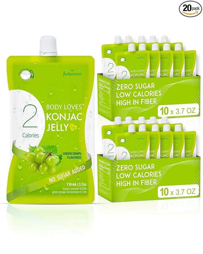 Jadamsun Konjac Jelly Juice (Grape, 20 pcs) - Delicious Low-Calorie Healthy Korean Snack, Drinkable Fruit Snack, Sugar-Free, Vegan, Gluten-Free