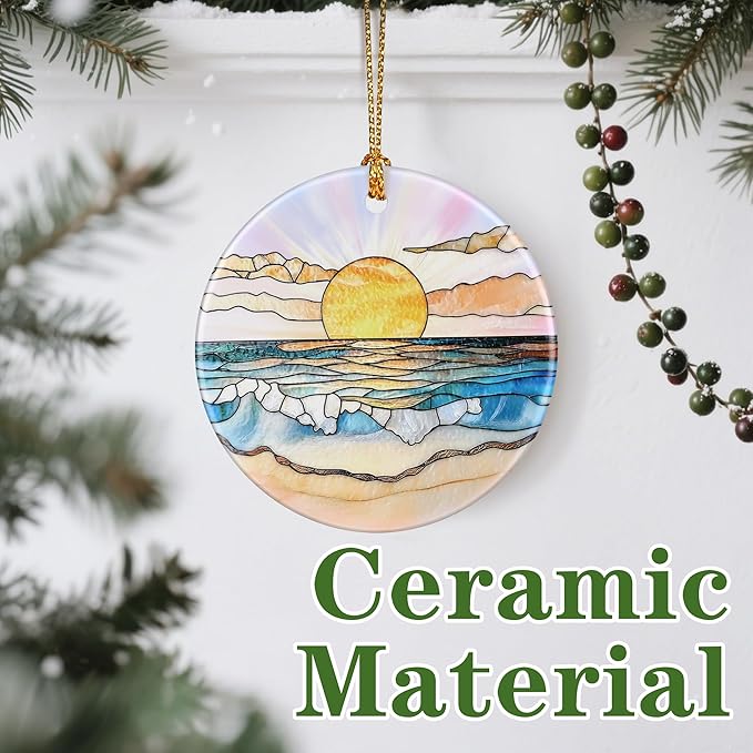 Beach Sunset Ornament, Christmas Ornament – Christmas Tree Decor, Holiday Decoration, Stocking Stuffer, Festive Gift Idea, Gifts for Beach Lover, Ocean Lover, Friends, and Family