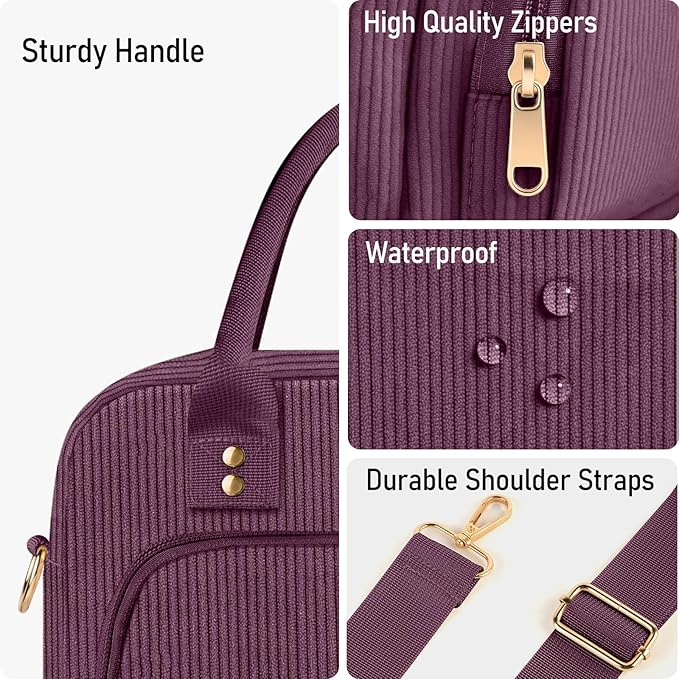 Lunch Bag Large Insulated Lunch Box for Women Men Adult Cute Purple Lunchbox Corduroy Lunch Bags Boxes Pail with Adjustable Shoulder Strap for Work Mom Picnic Office Travel 11.4×6.8×9.1 inches 11.5L