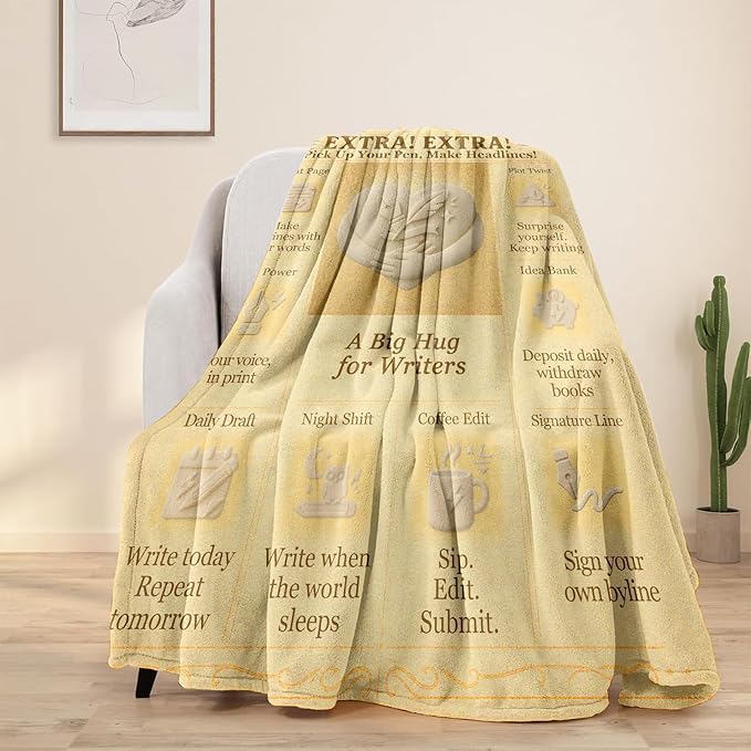Writer Blanket 60x50 Flannel Throw, Vintage Press Newspaper-Inspired Aesthetic, Cozy Gift for Authors, Journalists & Editors, Soft Couch Decor for Reading Nook