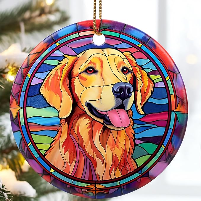 Jocidea Golden Retriever Ornament Christmas, 2.8" Ceramic Christmas Decoration, Dog Christmas Tree Ornament, Holiday Ornament Gift, Golden Retriever Themed Gifts, Christmas Keepsake Ideas