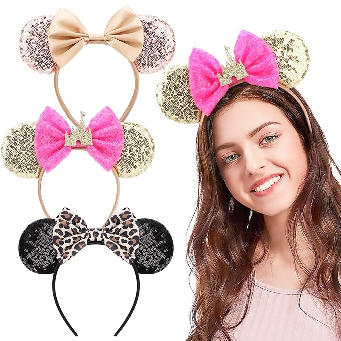 DRESHOW Mouse Ears Bow Headbands Minnie Ears Headband Glitter Party Decoration Cosplay Costume for Women