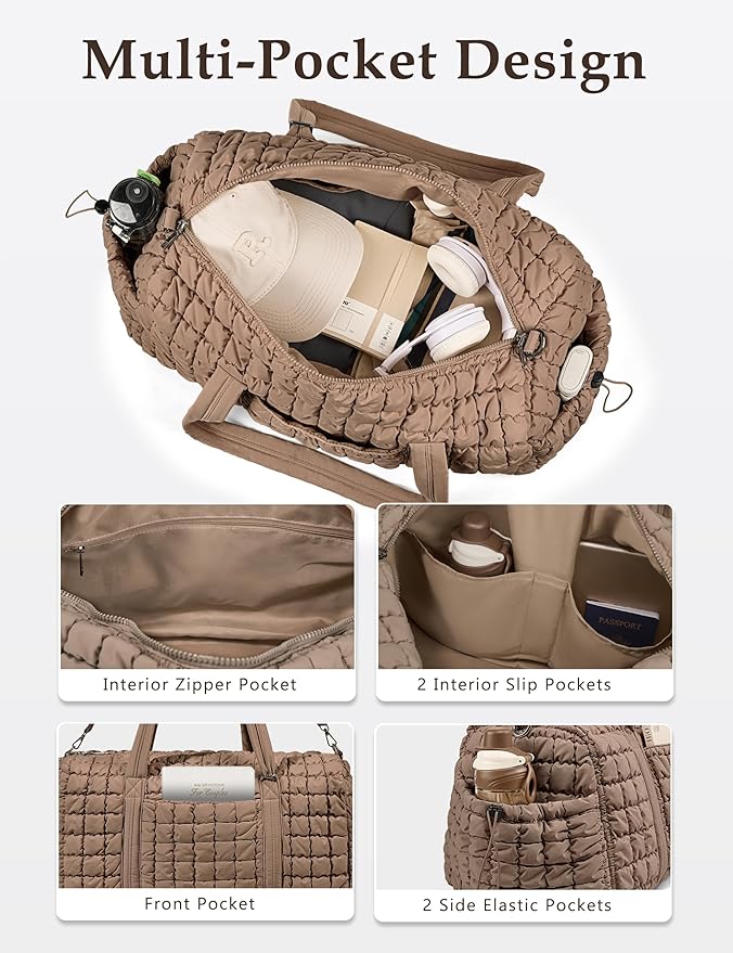 Quilted Travel Duffle Bag for Women with Toiletry Bag Weekender Bag Large Puffer Overnight Bags Soft Medium Puffy Duffel Bag Lightweight Carry on Gym Bagfor Trips Business Airplane