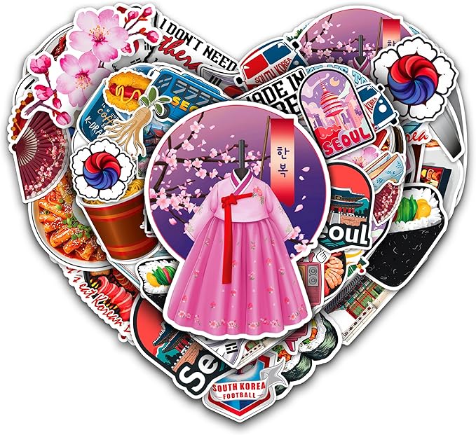 MONIZY Korea Travel Stickers 50 Pieces Vinyl Waterproof Decal for Laptop Water Bottle Phone Car Window Bike Motorcycle Stakeboard Scrapbook Korean Sticker Gifts