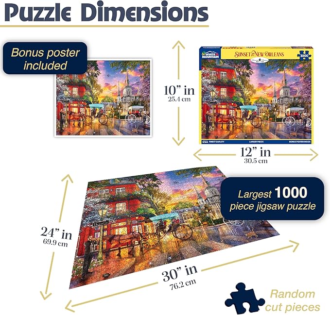 White Mountain 1000 Piece Jigsaw Puzzle Louisiana State Scenic Puzzles with Large Pieces for Adults and Family 24"x30" - Sunset in New Orleans