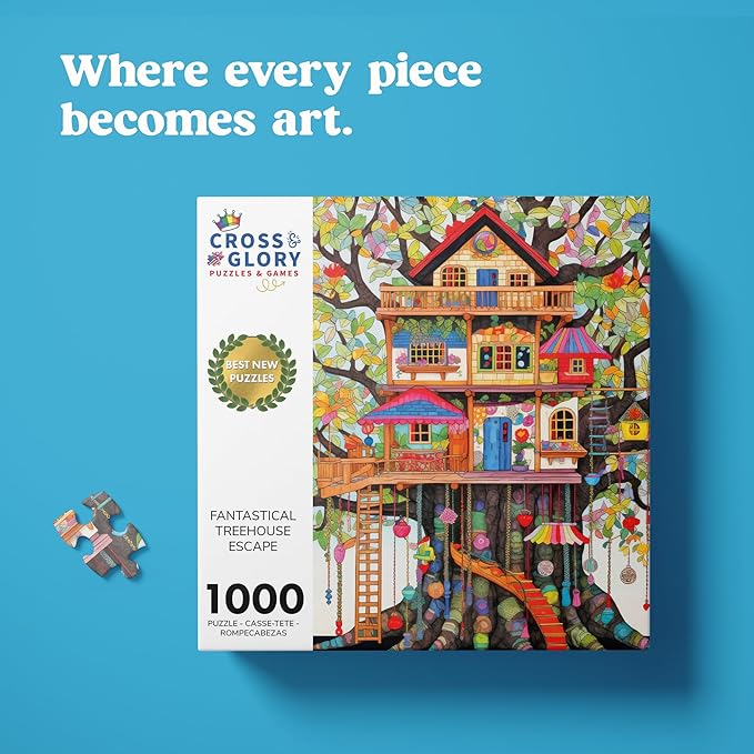 Cross & Glory – Jigsaw Puzzle for Adults 1000 Piece | Fantastical Treehouse Escape | Whimsical Art Style | Vibrant Design | Satin Finish | 20x27 Inches