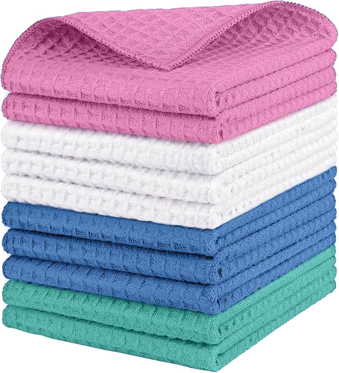 HOMEXCEL Multicolor Waffle Washcloths Towels 10 Pack, Premium Microfiber Face Towels, Ultra Soft, Lightweight Highly Absorbent Quick Dry Washcloths for Bathroom, Gym, Shower 12 x 12 Inch