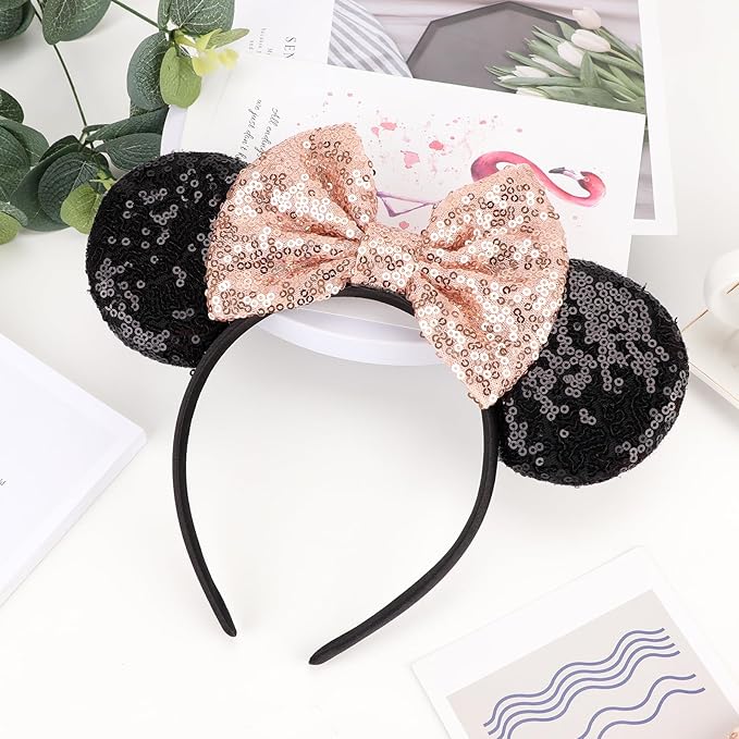 DRESHOW Mouse Ears Bow Headbands Glitter Party Decoration Cosplay Costume for Women