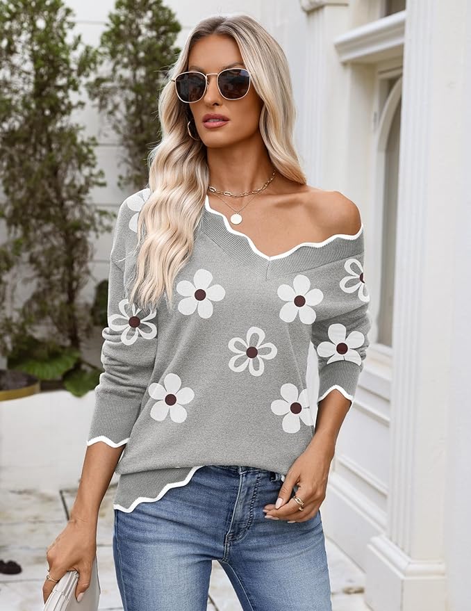 Zeagoo Women's 2026 Fall V Neck Sweater Casual Long Sleeve Lightweight Ribbed Knit Pullover Sweaters Dressy Casual Tops