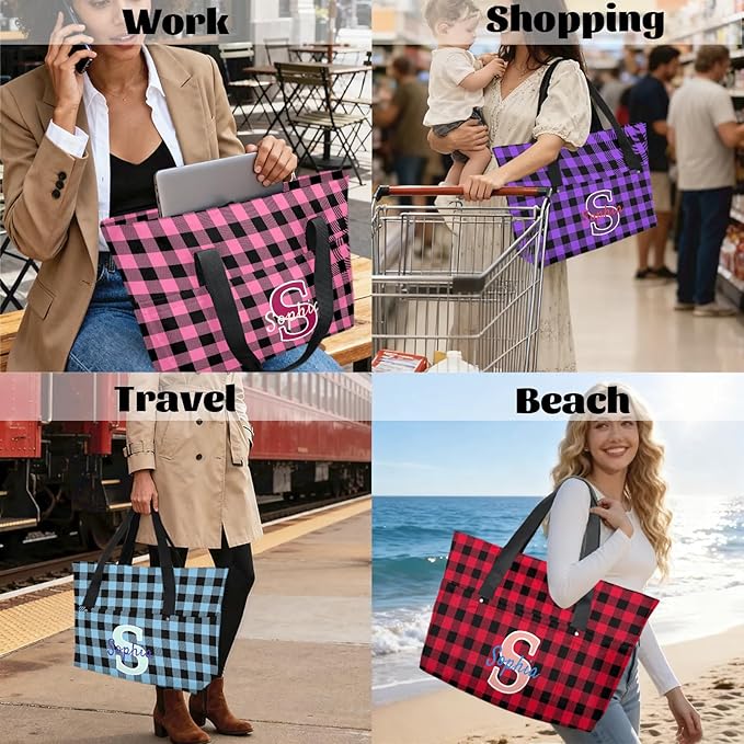 Custom Tote Bag for Women with Name Monogram for Work, Shopping, Travel, Beach