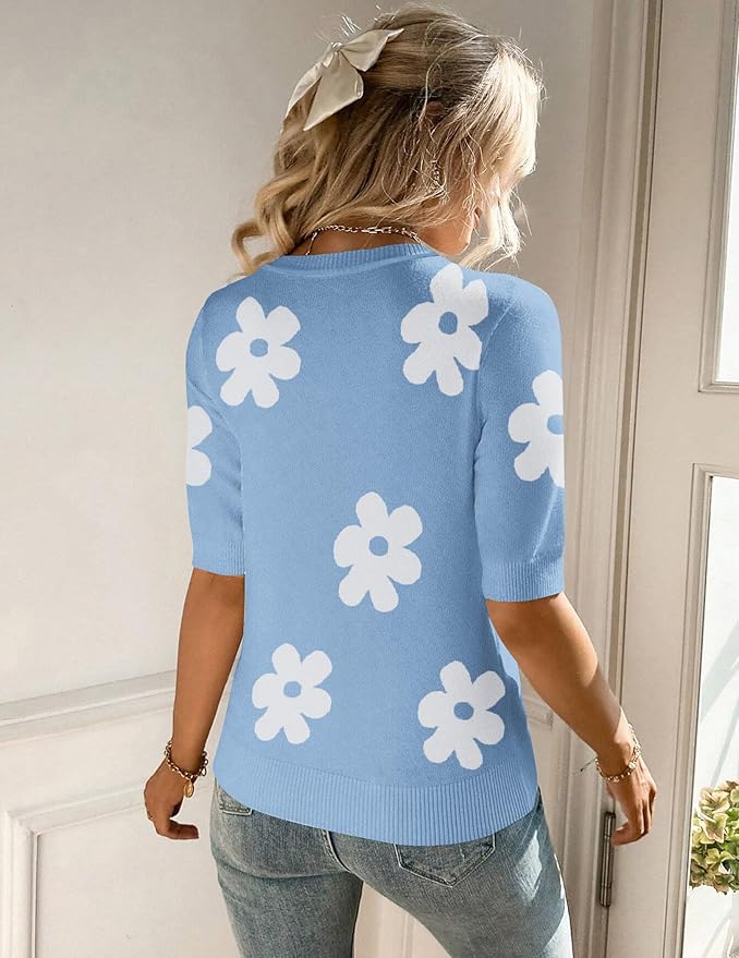 Zeagoo Womens Summer Short Sleeve Tops Crew Neck Lightweight Pullover Sweaters Loose Dressy Casual Blouse Basic Clothes