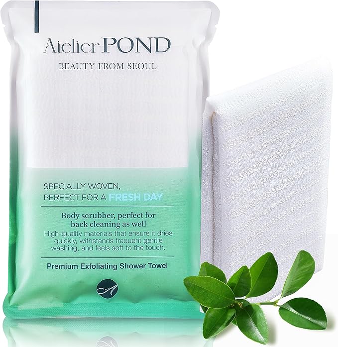 atelier POND Korean Exfoliating Washcloth – Exfoliating Shower Towel Body Scrub Cloth for Deep Cleansing, Dead Skin Removal & Smooth Skin (Fresh Green – Deep Exfoliation)