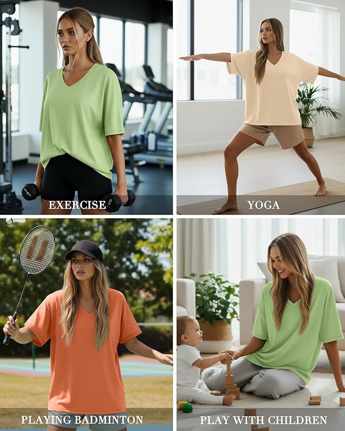 Huukeay Women's Cotton Oversized T Shirts 3 Pack V Neck Loose Fit Half Sleeve Tops Baggy Casual Summer Gym Workout Tees 2026