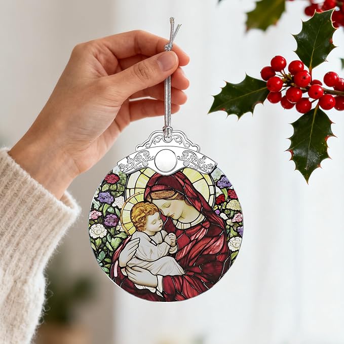 Virgin Mary Stained Glass Ornament, Christian Christmas Ornament, Religious Christmas Decoration, Holiday Decor, Gifts for Christian, Religious Gifts, Gift Exchange, Gift Idea