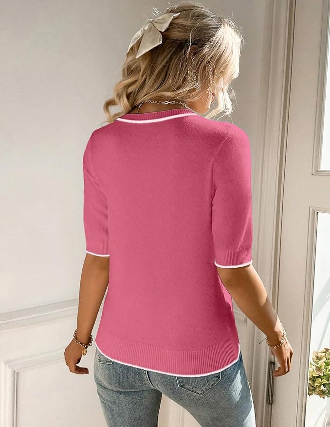 Zeagoo Women Short Sleeve Sweater Summer Crew Neck Dressy Casual Soft Knit Pullover Tops Trendy