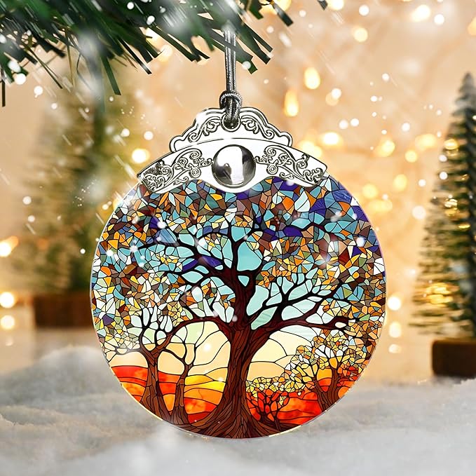 Jocidea Stained Glass Tree of Life Christmas Ornament - Holiday Decor & Xmas Gift Idea