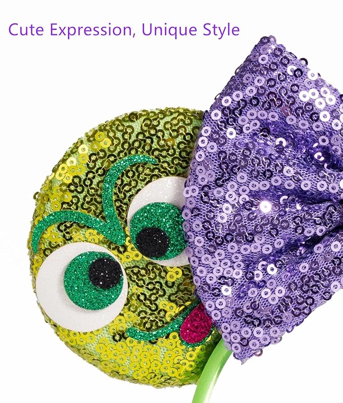 WW-WONDERFULWORLD Mouse Ears Headbands With Shiny Purple Bows & Diamond, for Girls Costume Cosplay Glitter Party, for Kids & Adult, Green; 2BQ