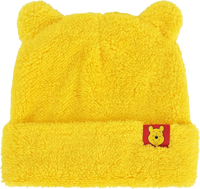 Disney Winnie The Pooh Beanie Hat, Winter Knit Cap with 3D Ears, Yellow