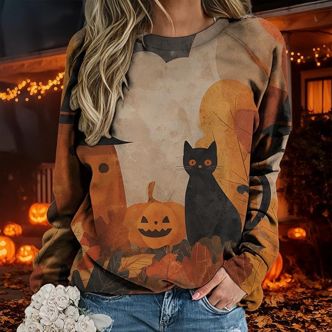 domirica Halloween Sweatshirt For Women Long Sleeve Crew Neck Sweatshirts Fall Halloween Costumes For Holiday Party 2025