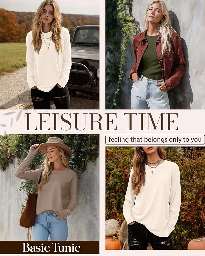 Huukeay 3 Pack Women's Long Sleeve Shirts with Thumb Holes, Cotton Casual Crew Neck Tunic Tops Fall Loose Y2k Trendy Outfits