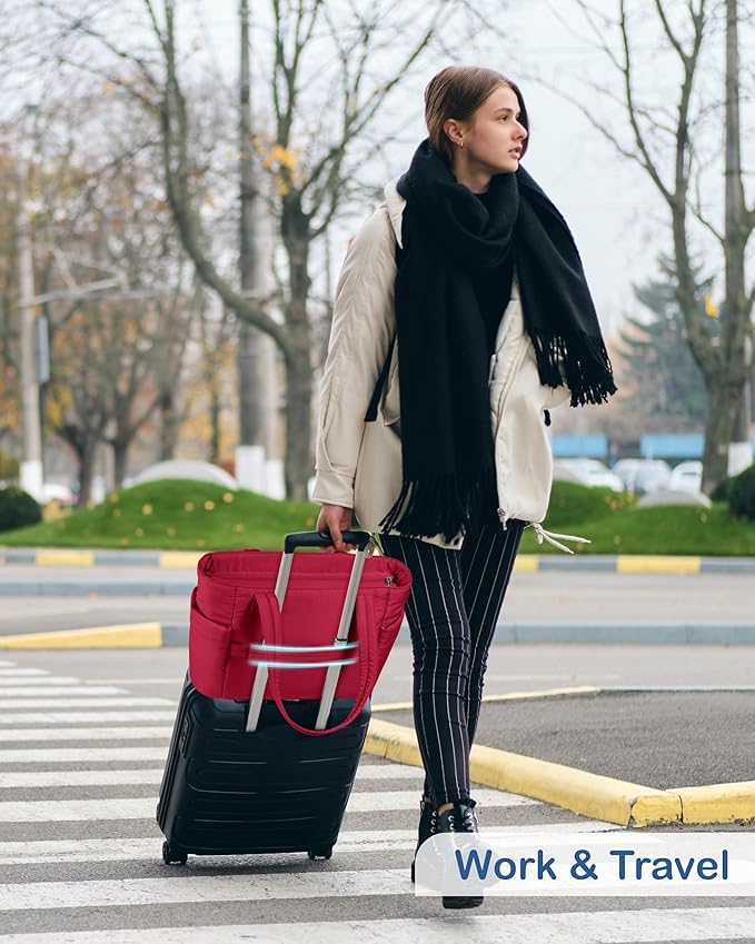 TOPDesign Puffy Tote Bag for Women with Cup Holder & Laptop Compartment & Cosmetic Bag & Trolley Sleeve for Work, Travel
