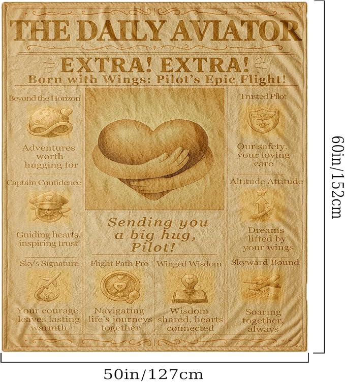 Pilot Blanket Gifts for Men Women - Aviation Throw Blanket 60"x50" Flannel Soft Cozy Airplane Decor - Inspirational Birthday Retirement Gift for Pilots, Aviation Lovers, Flight Enthusiasts