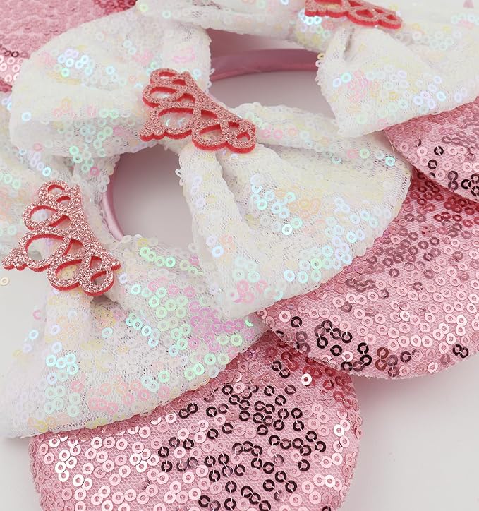 LIHELEI Mouse Ears Headband for Princess, Pink Minnie Ears for Women Halloween Costume, Sequin Bows Headwear Hair Accessories for Women - Pink