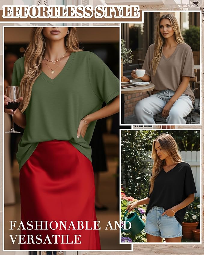 Huukeay Women's Cotton Oversized T Shirts 3 Pack V Neck Loose Fit Half Sleeve Tops Baggy Casual Summer Gym Workout Tees 2026