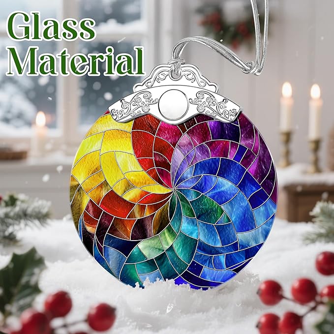 Rainbow Spiral Stained Glass Ornament – Christmas Ornament, Christmas Tree Decoration & Perfect Holiday Ornament, Xmas Gift, Housewarming Gift, Gifts for Art Lovers, Friends, Neighbor, Coworker
