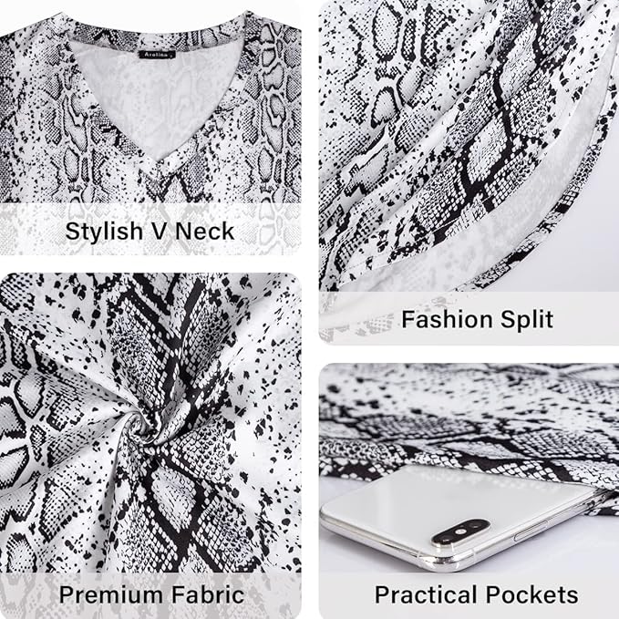 Arolina Women's Summer Maxi Dress Short Sleeve V Neck Casual Loose Long Beach Split Dresses with Pockets