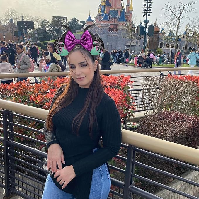 Seamoy Sequin Mouse Ears Headband,Halloween Mice Ears Hairband, Maleficent Horn Design, Costume Headwear, Purple, One Size Fits All(Maleficent Purple)