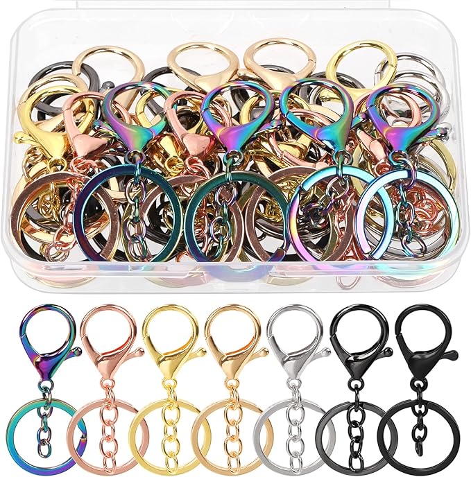 Swpeet 28Pcs 7 Colors Lobster Claw Clasps with Key Chain and Flat Split Keychain Ring Assortment Kit, Swivel Clasps Hook Clips Swivel Snaps Hooks for Purse Strap Keychain DIY Crafts