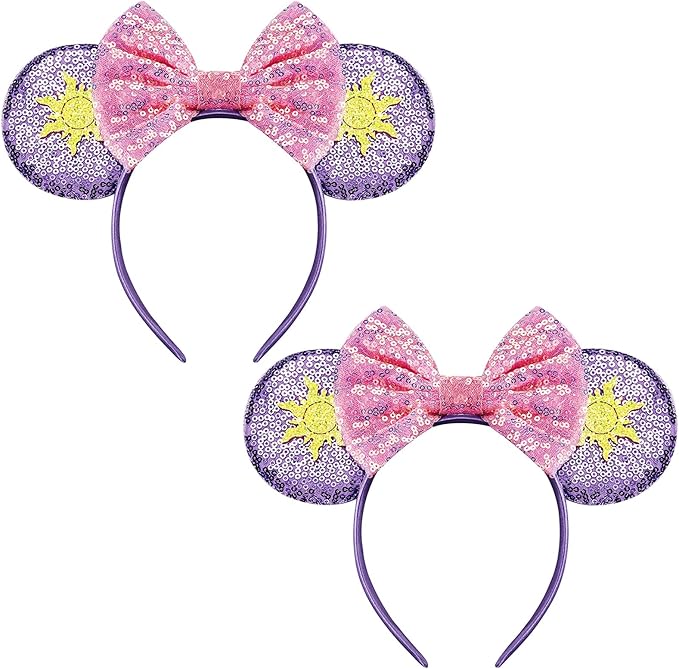 FANYITY Mouse Costume Ears,2 Pcs Mouse Ears Headbands for Girls & Women Party,Size Free (Purple sun 2)