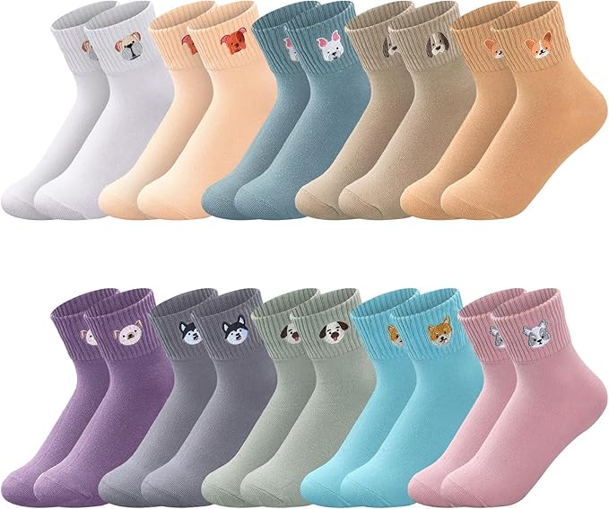 Eurzom 10 Pairs Socks Womens Crew Elastic Ankle Length Cotton Socks Aesthetic Cute Lightweight Low Cut Gifts for Women