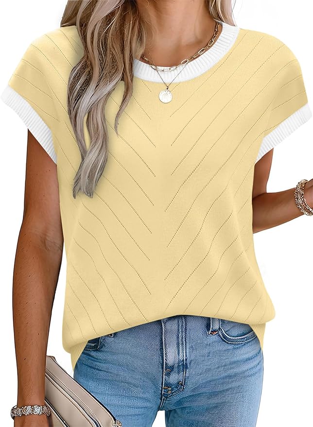 WIHOLL Short Sleeve Sweater for Women Summer Tops 2026 Business Casual Outfits Beach Vacation Clothes