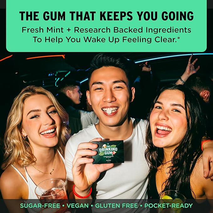 SuperBonsai The Drinking Gum – Revival Mint, Functional Chewing Gum with DHM and B Vitamins B3 B6 B12, Cool Mint Flavor for Nights Out, Celebrations and Morning Reset, 20 Count (Pack of 2)