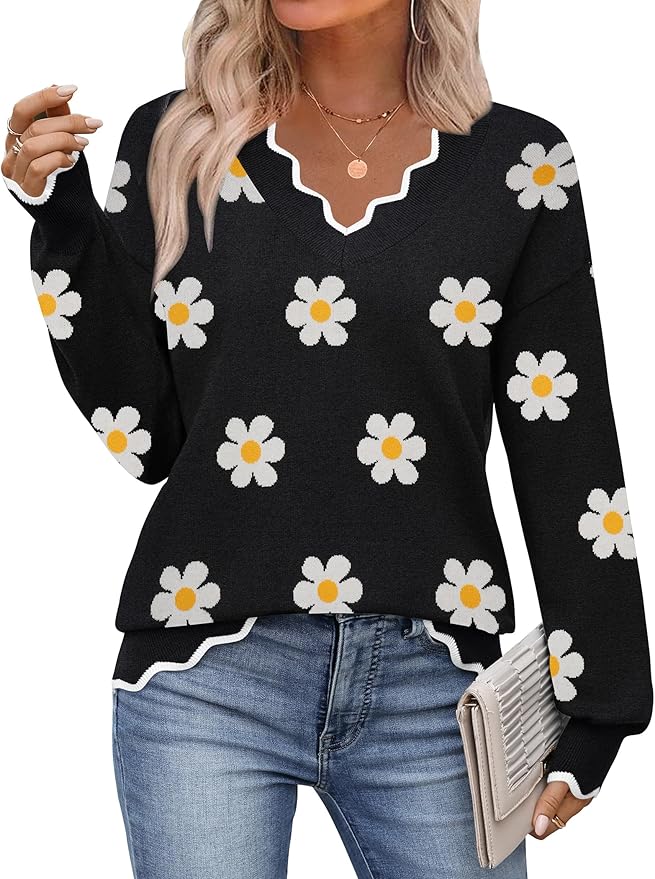 Zeagoo Women's 2026 Fall V Neck Sweater Casual Long Sleeve Lightweight Ribbed Knit Pullover Sweaters Dressy Casual Tops