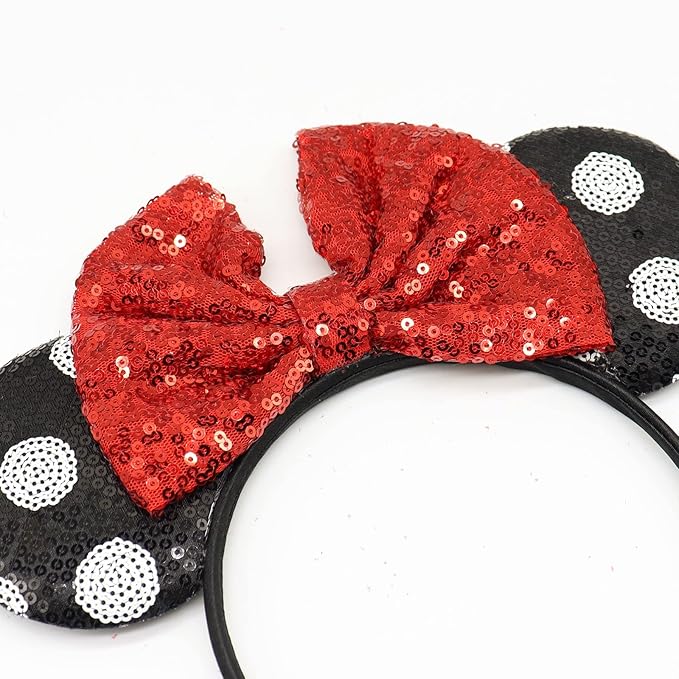 LIHELEI Minnie Ear Mouse Ears Headband with Sequin Bows, Mouse ears Headbands for Women Halloween Costume, Headwear Hair Accessories
