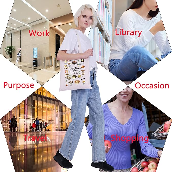 VAMSII South Korea Travel Souvenir South Korean Food Tote Bag Korea Lovers Gifts Bachelorette Trip Gifts