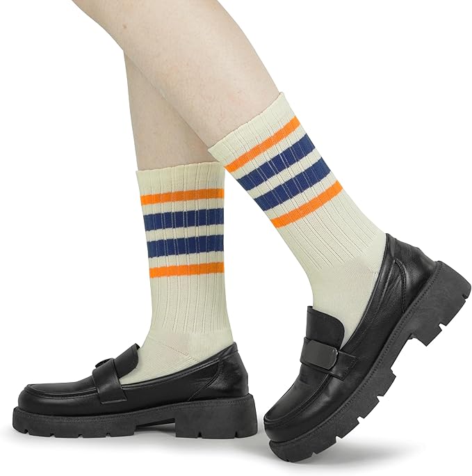 BomKinta Striped Crew Socks Women - Retro Novelty Socks - Stretchy Casual Athletic Cotton Sock Size 5-11