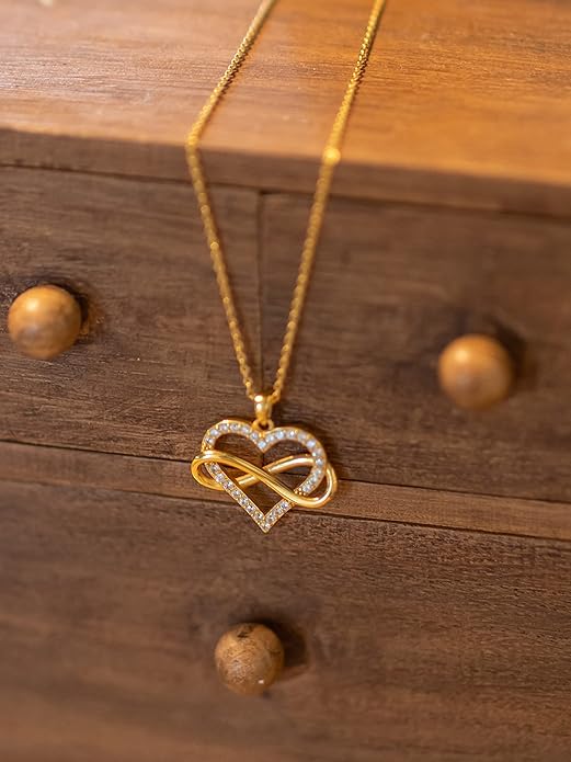 Sash & Soph Infinity Heart Necklace for Women. 925 Sterling Silver Heart Necklace for Girlfriend, Love Heart Pendant on 18" Chain with 2" Extender (Rose Gold or Gold Plated)