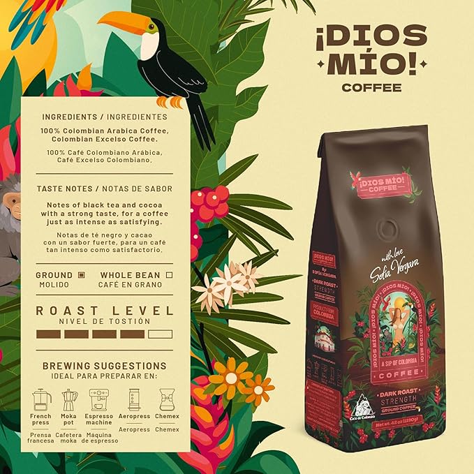 Dios Mio Coffee by Sofia Vergara, Dark Roast, Ground Premium Colombian Coffee, 42 Ounce Bag