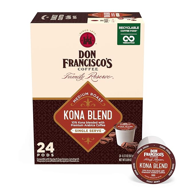 Don Francisco's Kona Coffee Pods, 24 Count, Medium Roast, Compatible with Keurig Brewers