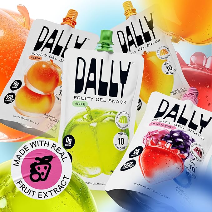 DALLY Mixed Berry Konjac Jelly Pouch (10 Pack) - Plant Based, Zero Sugar, Low-Calorie Jellified Fruit Snack - Vitamin C & Prebiotic Postbiotic Blend - Konjac Jelly Snack for Skin & Weight Management