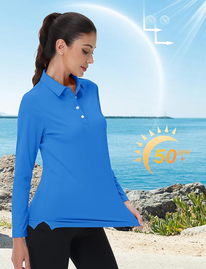 MAGCOMSEN Women's Polo Shirts Long Sleeve Golf Shirt Quick Dry UPF 50+ Sun Protection Lightweight Tennis Shirts
