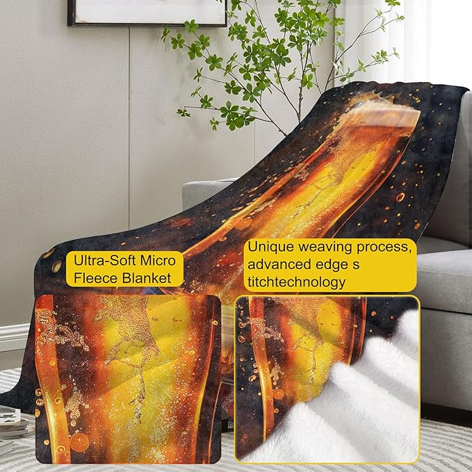 Beer Glass Art Blanket, Beer Splash and Bubbles Flannel Throw Blankets,Soft Warm Lightweight Cozy Plush Throws for Bedroom Sofa Office Home Decor Gifts for Adults Men 80"x60"