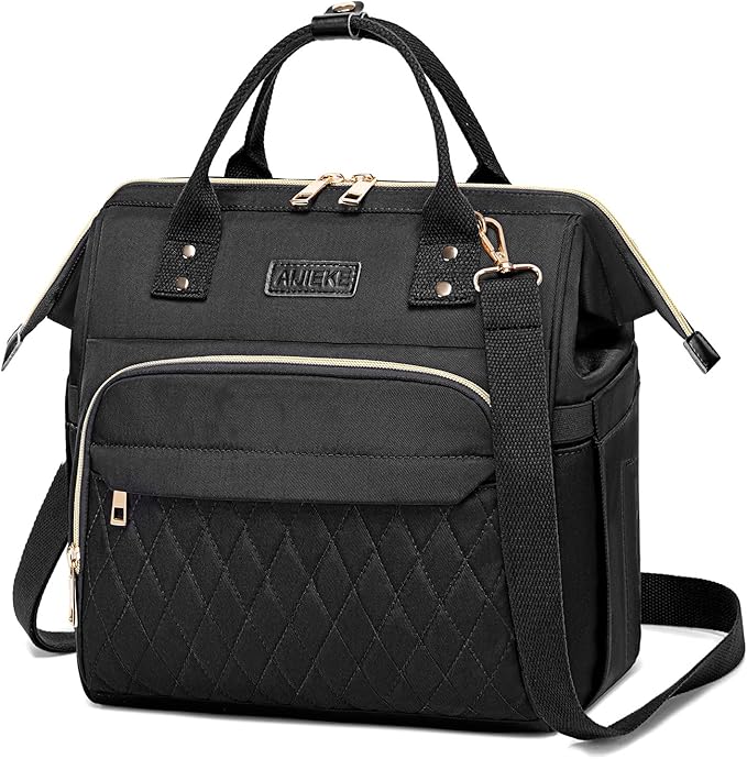 AIJIEKE Lunch Bag for Women, Leakproof & Insulated Work Lunch Box Tote, Reusable Adult Cooler Bag with Water Bottle Side Pocket & Removable Shoulder Strap, Black