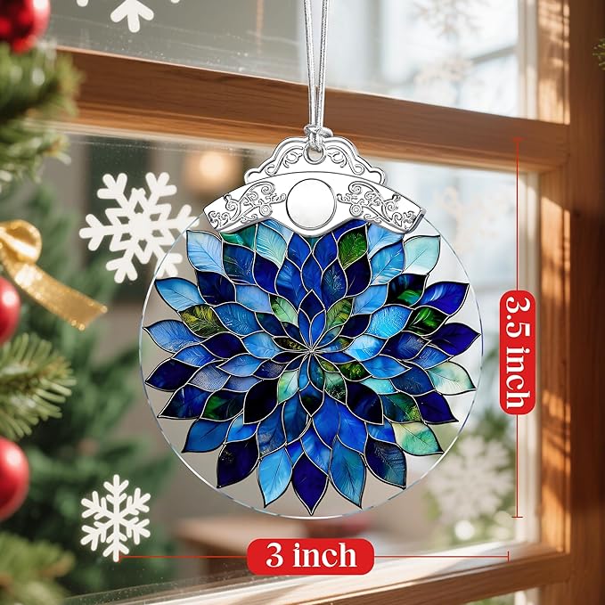 Blue and Green Leaves Mandala Stained Glass Ornament – Christmas Ornament, Christmas Tree Ornament & Perfect Holiday Decor, Housewarming Gifts, Gifts for Women, Friends or Family